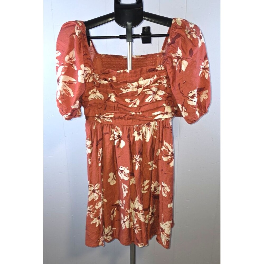 Blu Pepper Rust Orange Dress On Off Shoulder Floral Dress Short Length Small S